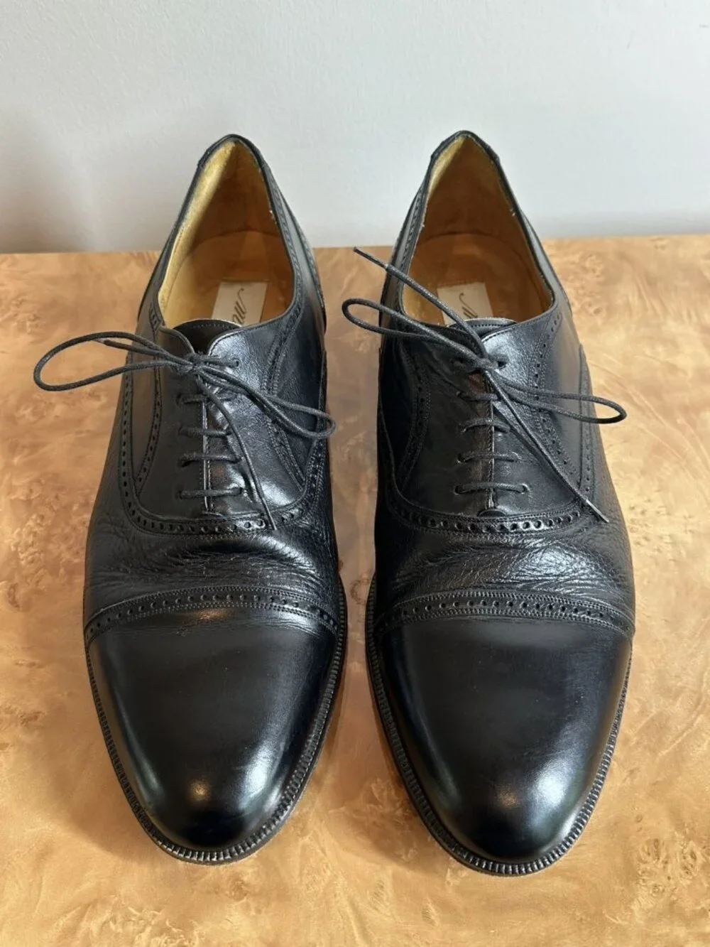 Mezlan Florence Black Leather Cap Toe Oxford Dress Shoes Men's Size 13 M Italy